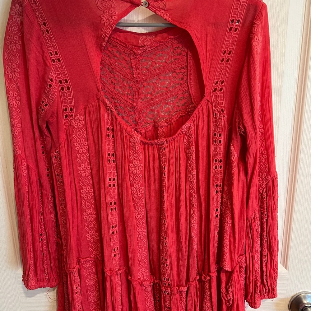 Free People | Oversized Back Cut Out Lacey Pink Top